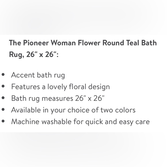 🛍️ New The Pioneer Woman Flower Round Teal Bath Rug, 26" x 26" - Picture 4 of 6